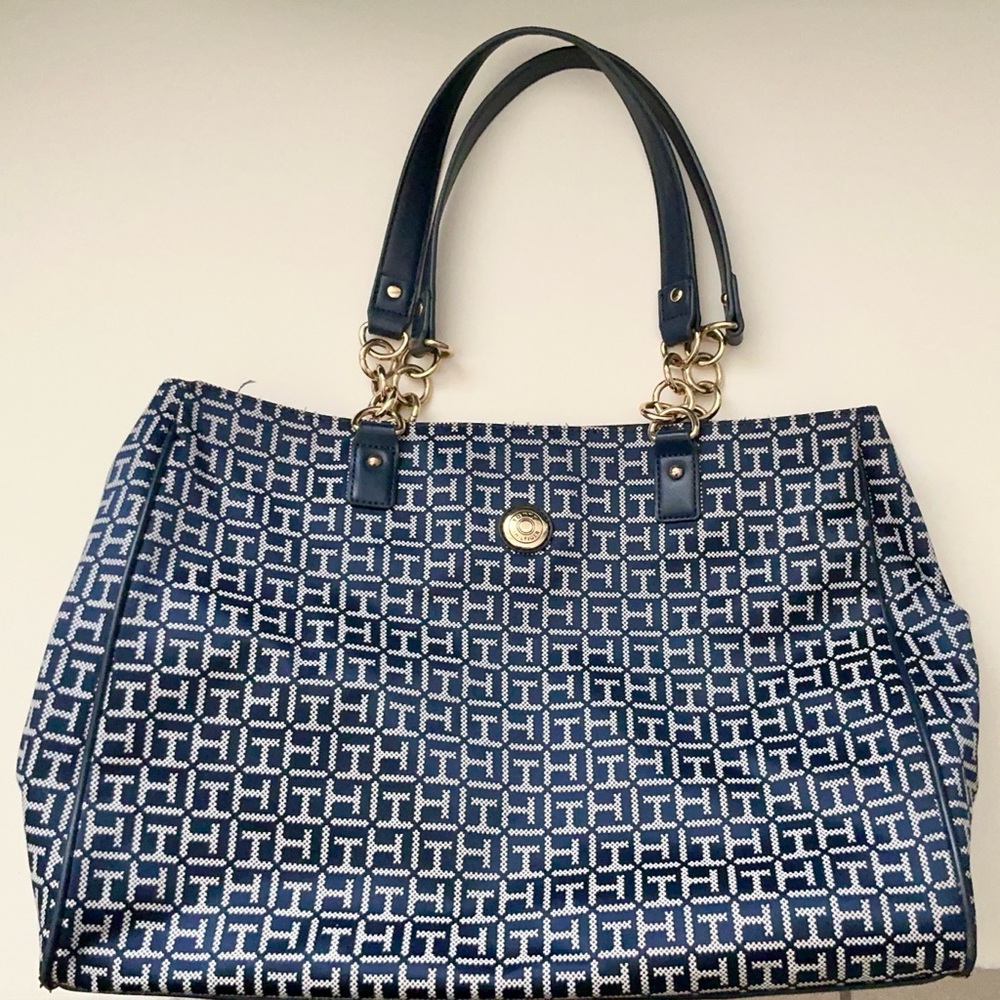 Tommy Hilfiger Navy and White Tote Bag